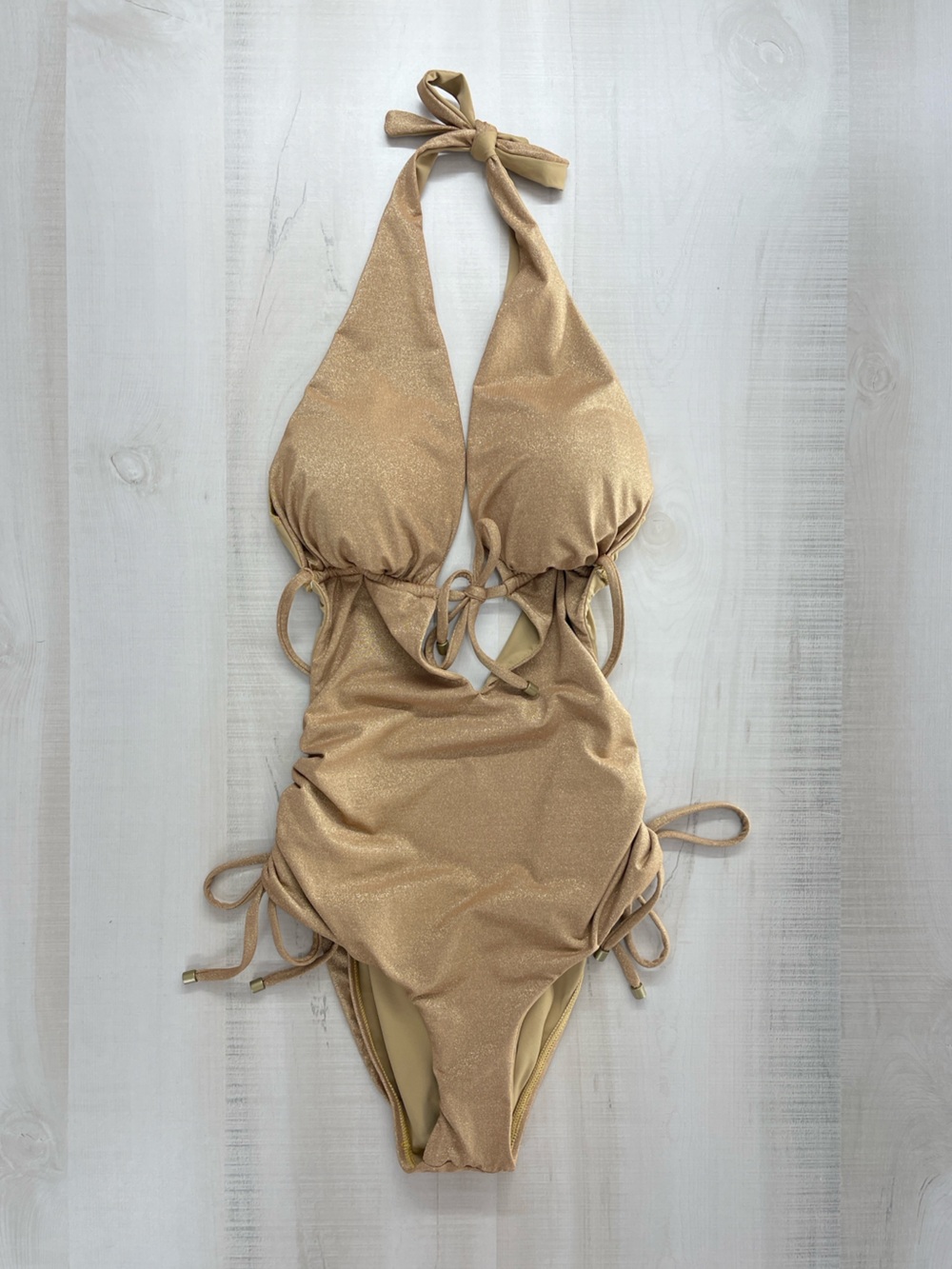 VITAMIN A metallic gold strappy swimsuit one piece sexy M